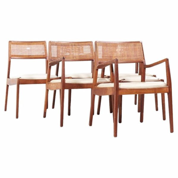 Jens Risom Mid Century Walnut and Cane Playboy Dining Chairs - Set of 6