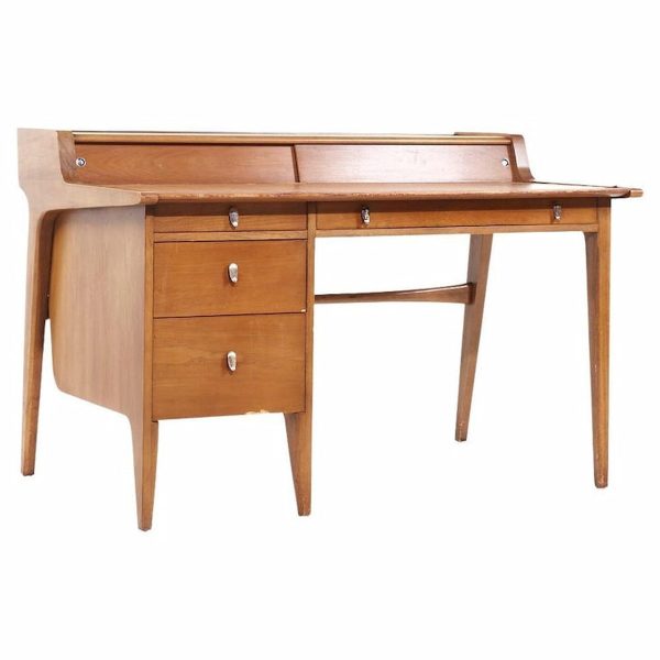 john van koert for drexel profile mid century leather top walnut desk