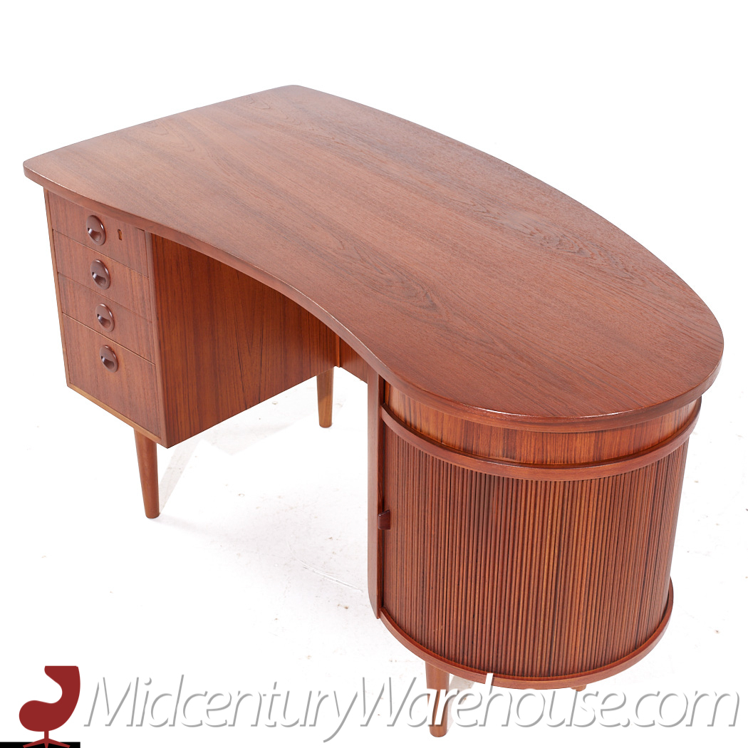 Kai Kristiansen Mid Century Danish Teak Tambour Writing Desk