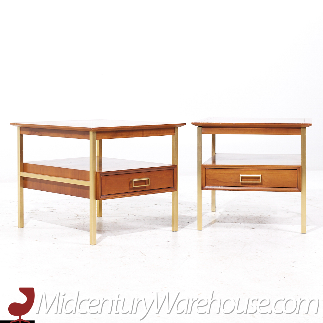 Kipp Stewart for Drexel Suncoast Brass and Walnut Nightstands - Pair