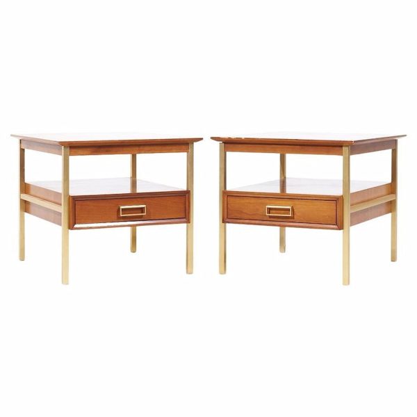 kipp stewart for drexel suncoast brass and walnut nightstands - pair