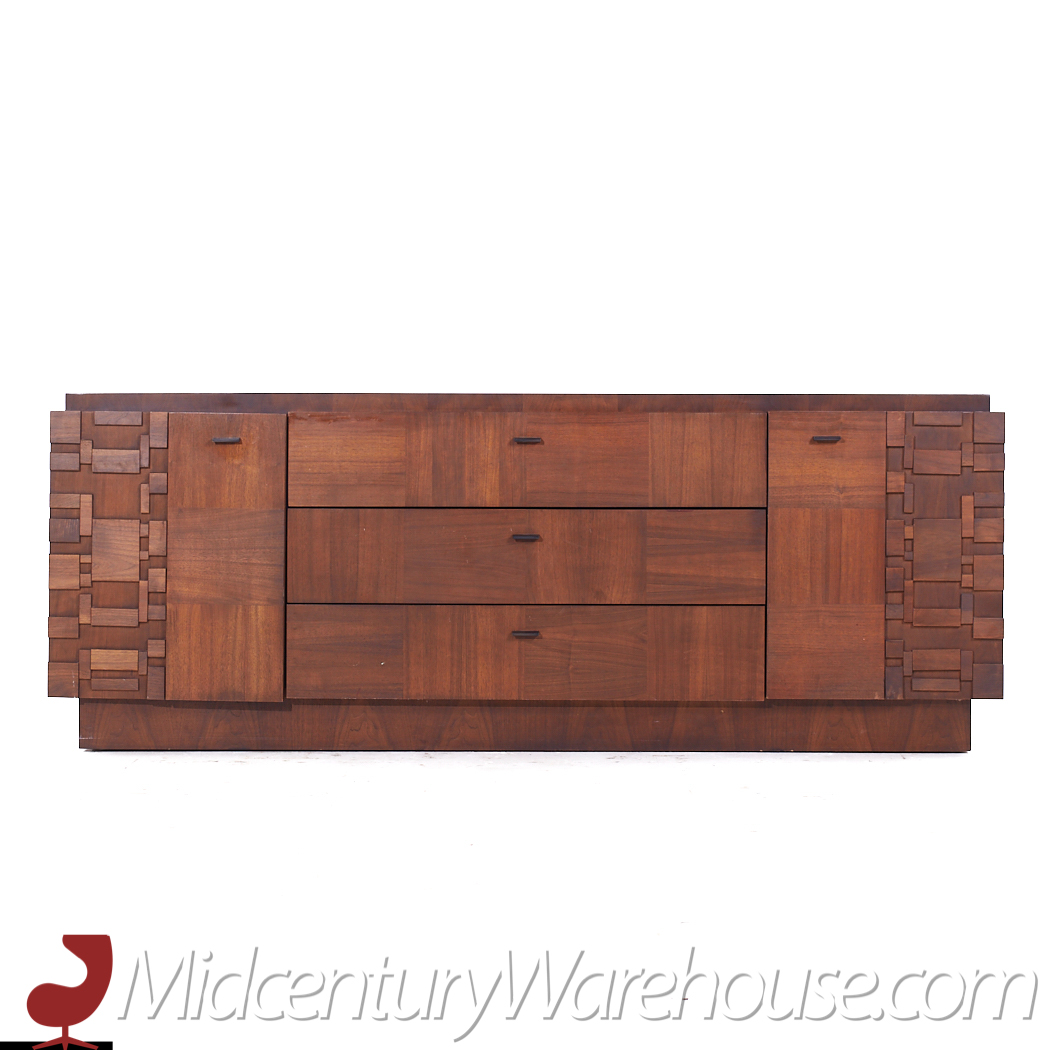 Lane Brutalist Mid Century Walnut Lowboy Dresser