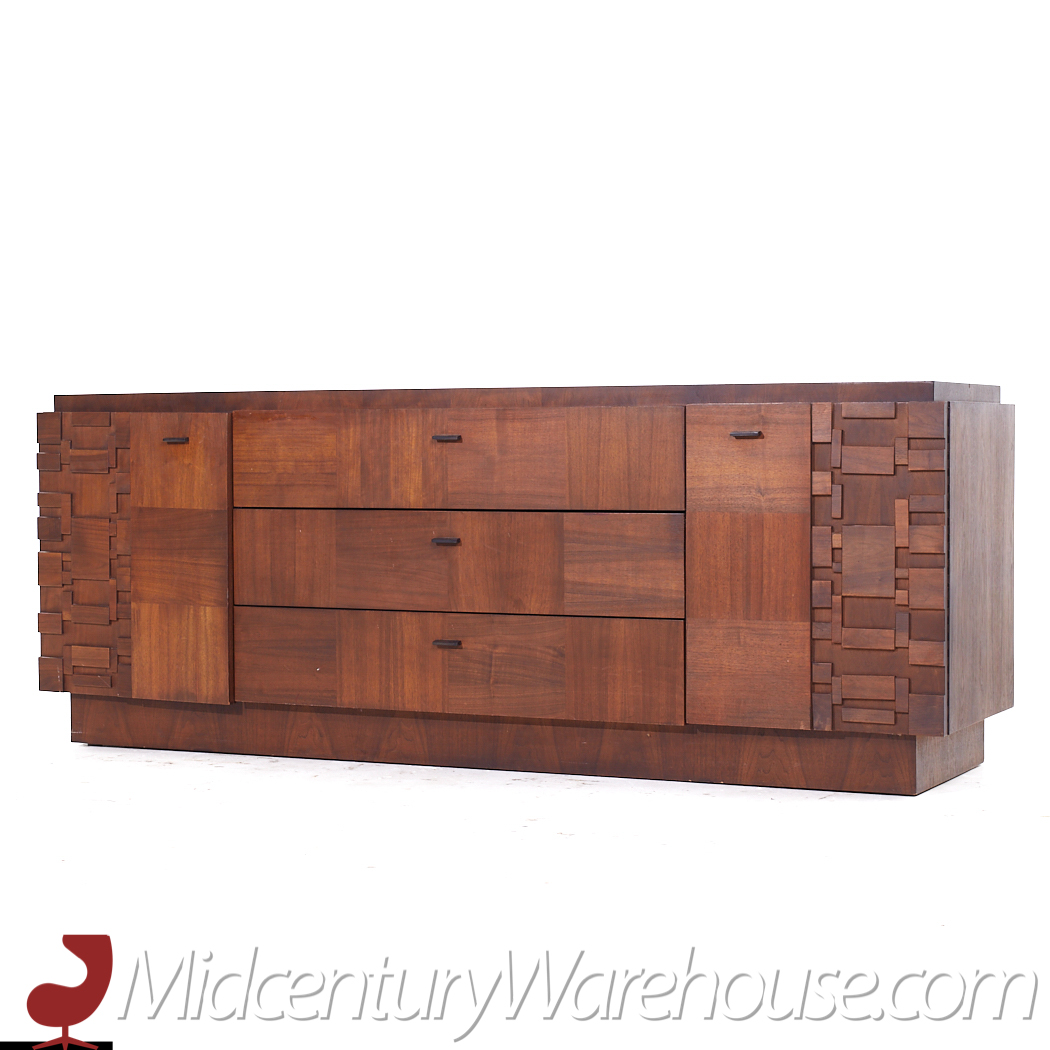 Lane Brutalist Mid Century Walnut Lowboy Dresser