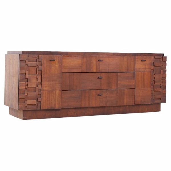 Lane Brutalist Mid Century Walnut Lowboy Dresser