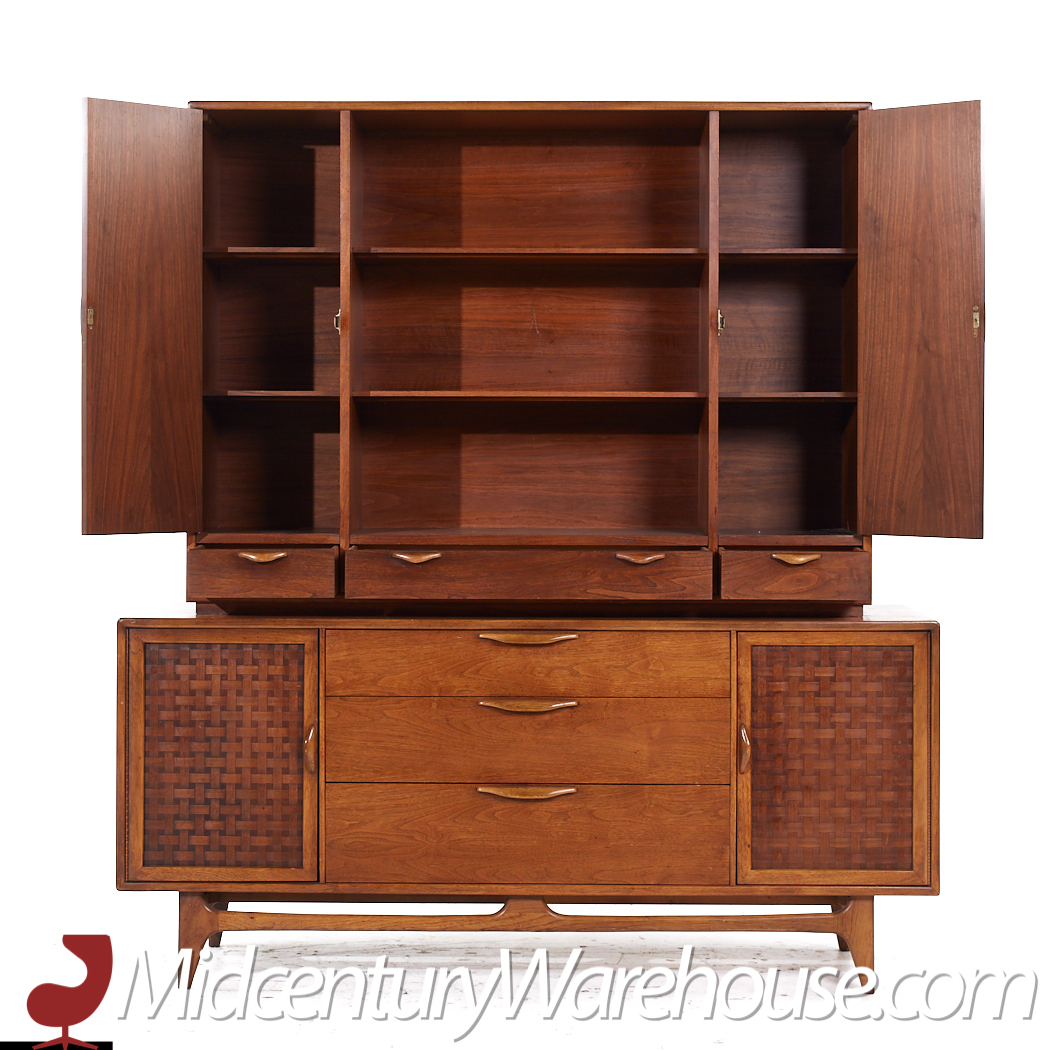 Lane Perception Mid Century Walnut Credenza and Hutch