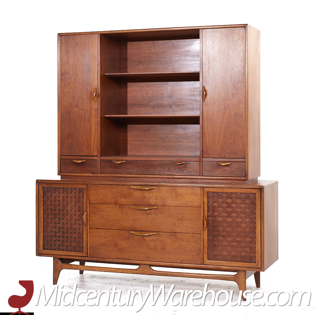 Lane Perception Mid Century Walnut Credenza and Hutch