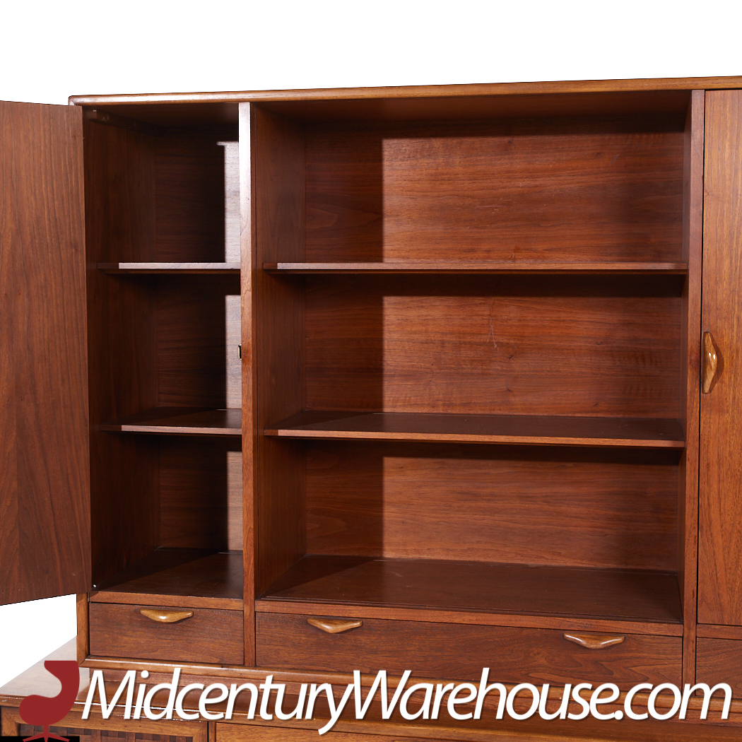 Lane Perception Mid Century Walnut Credenza and Hutch