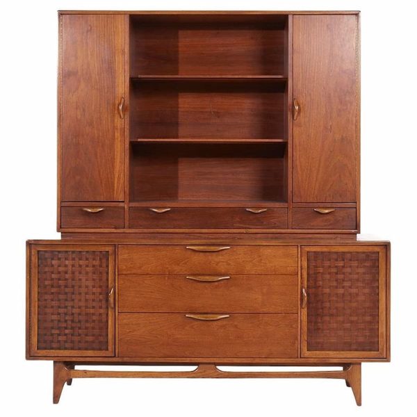 Lane Perception Mid Century Walnut Credenza and Hutch