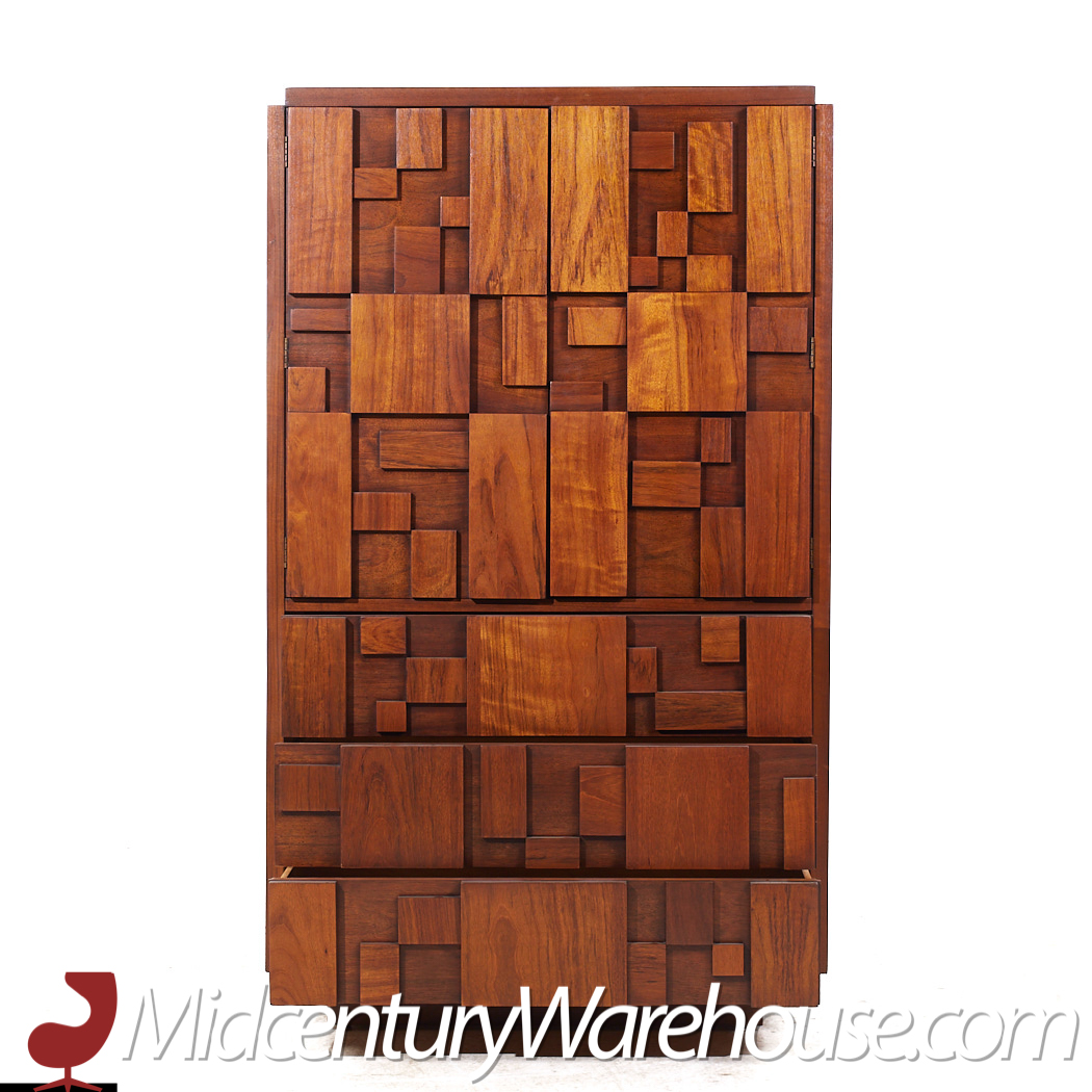 Lane Staccato Mid Century Brutalist Walnut Armoire