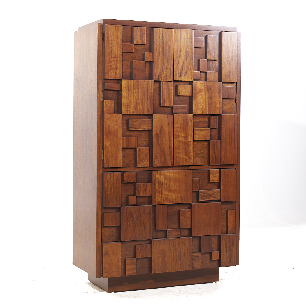 Lane Staccato Mid Century Brutalist Walnut Armoire