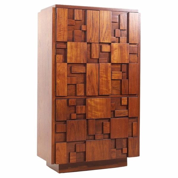 Lane Staccato Mid Century Brutalist Walnut Armoire