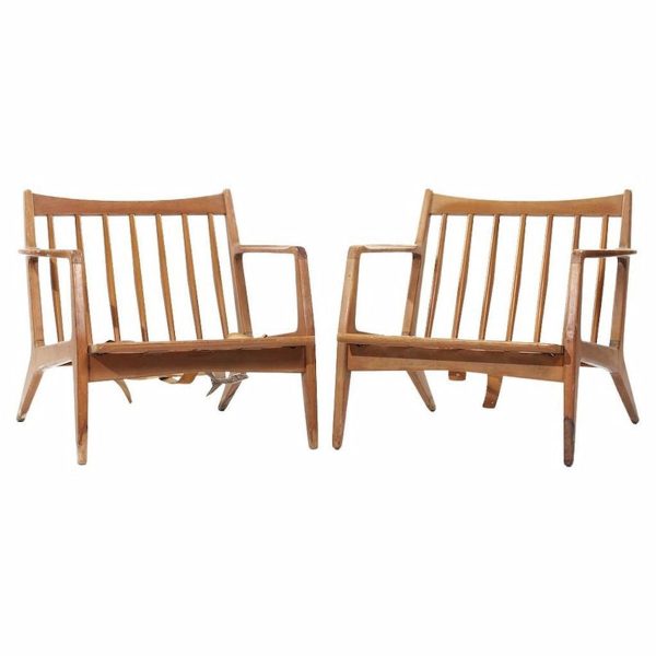 lawrence peabody mid century walnut lounge chairs - pair