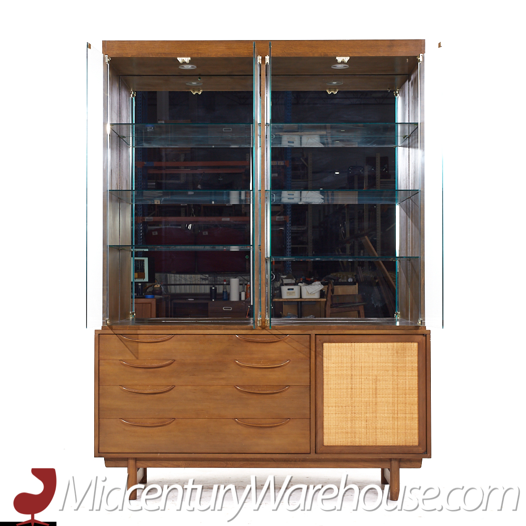 Lawrence Peabody for Nemschoff Walnut and Cane Credenza and Hutch