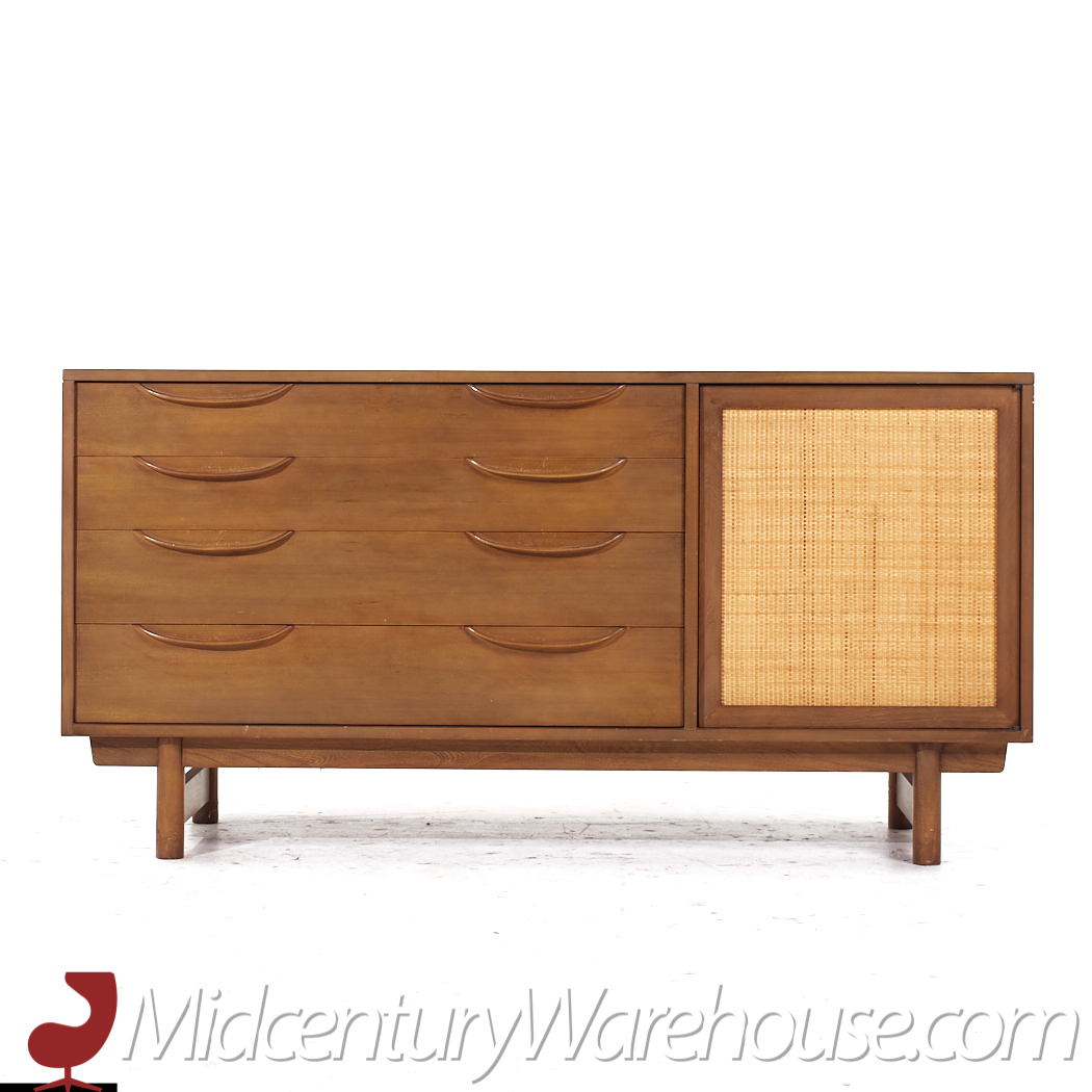 Lawrence Peabody for Nemschoff Walnut and Cane Credenza and Hutch