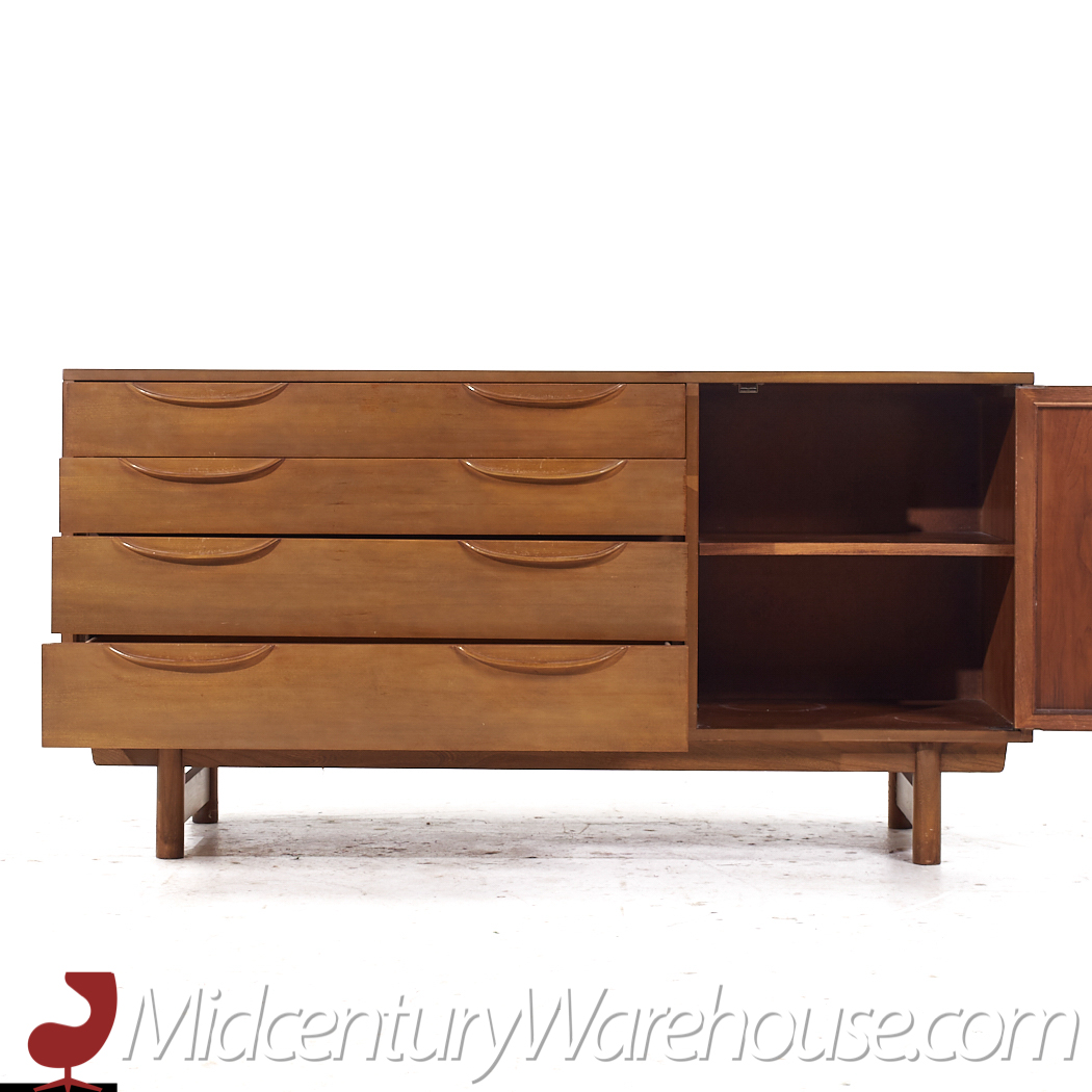 Lawrence Peabody for Nemschoff Walnut and Cane Credenza and Hutch