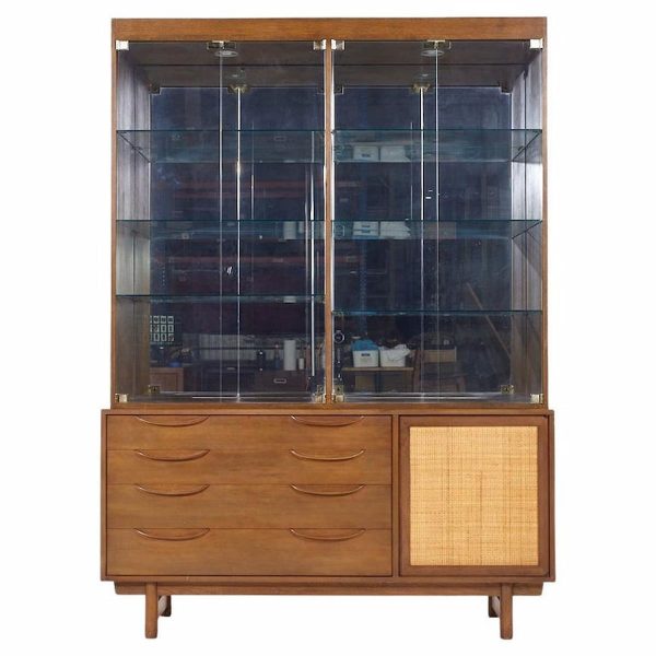 Lawrence Peabody for Nemschoff Walnut and Cane Credenza and Hutch