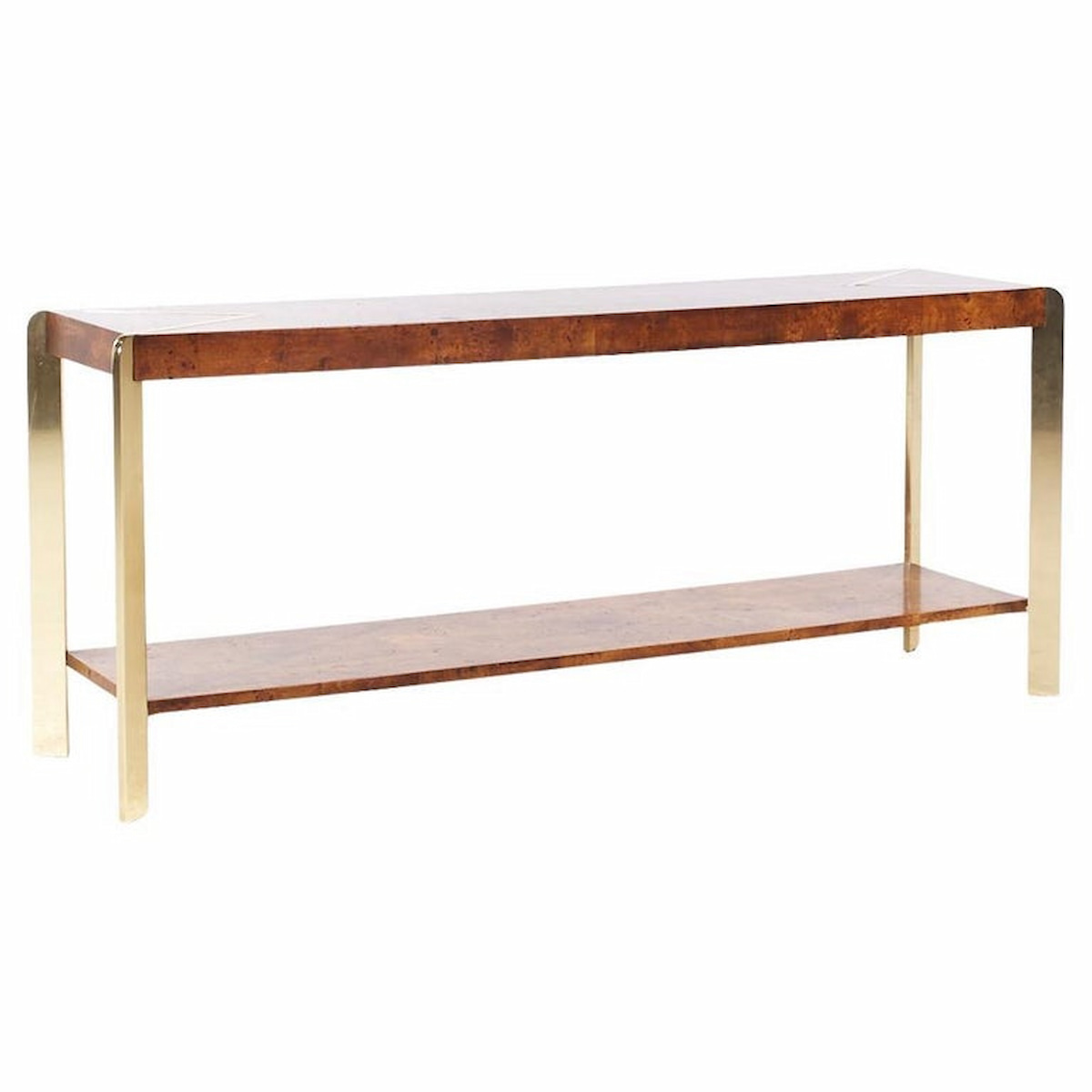 Mastercraft Style Mid Century Burlwood and Brass Console Table