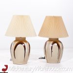 Mid Century Tan Ceramic Drip Glaze Lamps - Pair