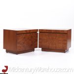 Milo Baughman Style Lane Mid Century Burlwood Nightstands - Pair