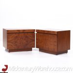 Milo Baughman Style Lane Mid Century Burlwood Nightstands - Pair