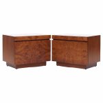 Milo Baughman Style Lane Mid Century Burlwood Nightstands - Pair