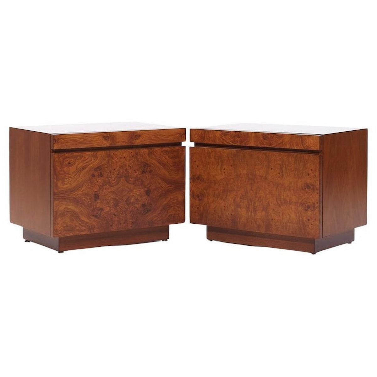 Milo Baughman Style Lane Mid Century Burlwood Nightstands - Pair