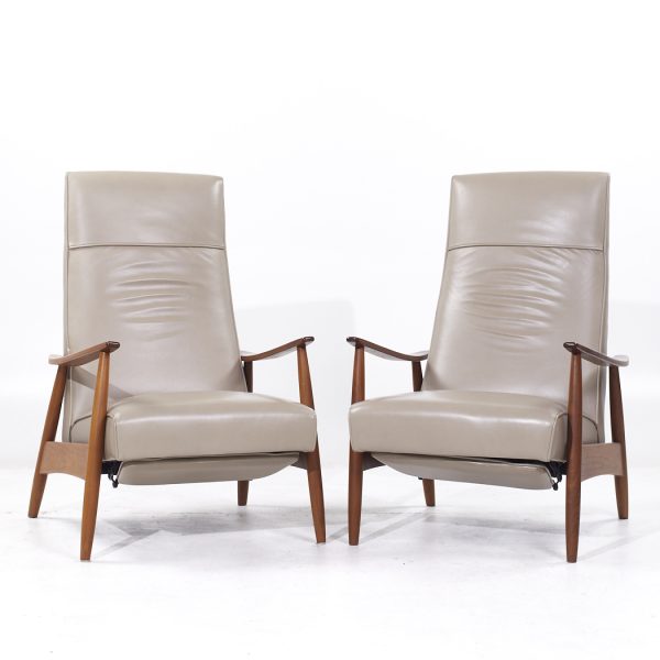 Milo Baughman for Thayer Coggin Leather and Walnut Lounge Chair Recliner - Pair