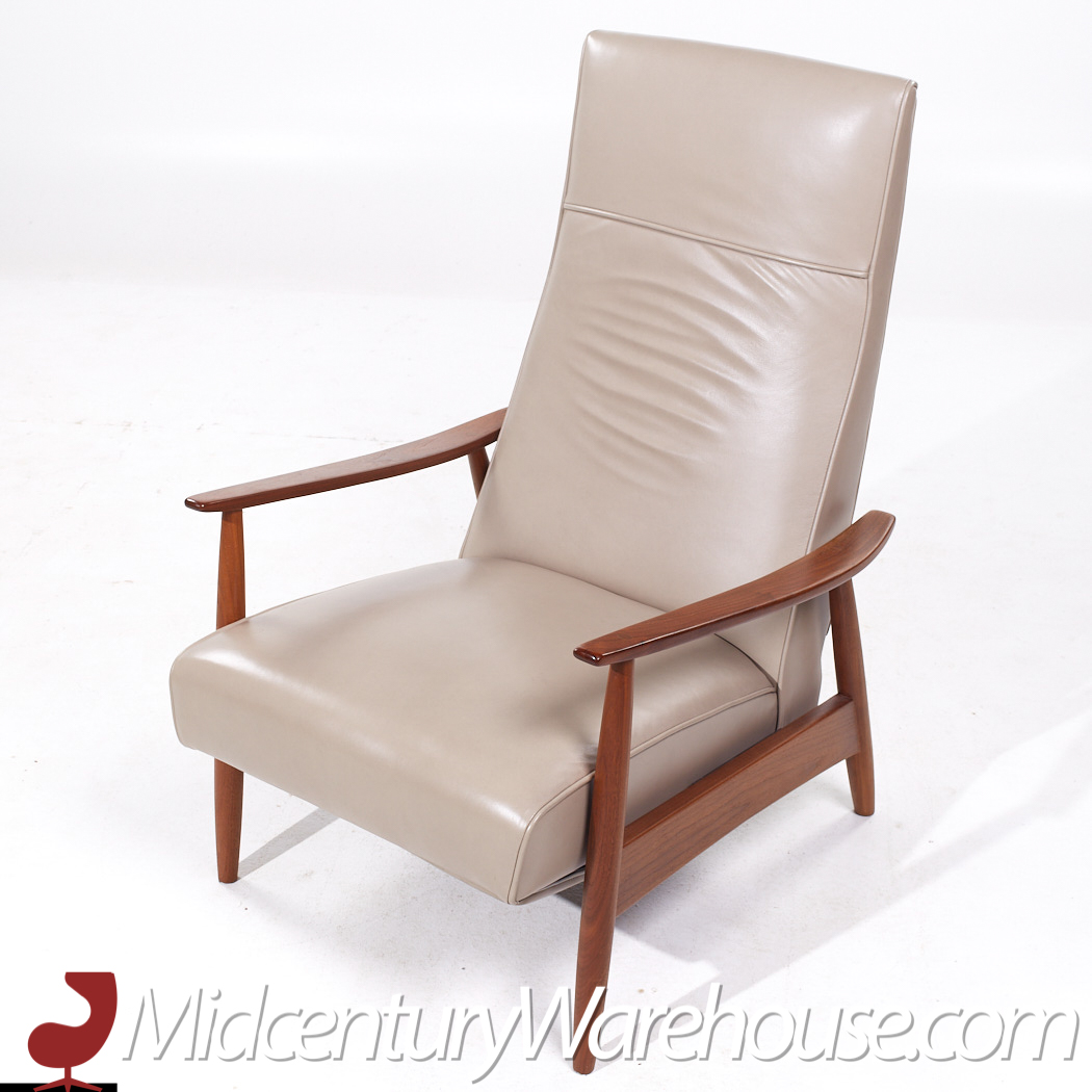 Milo Baughman for Thayer Coggin Mid Century Leather and Walnut Lounge Chair Recliner