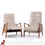 Milo Baughman for Thayer Coggin Leather and Walnut Lounge Chair Recliner - Pair