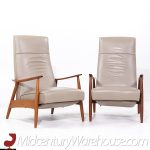 Milo Baughman for Thayer Coggin Leather and Walnut Lounge Chair Recliner - Pair