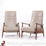 Milo Baughman for Thayer Coggin Leather and Walnut Lounge Chair Recliner - Pair