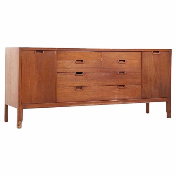 mount airy janus mid century walnut 14 drawer lowboy dresser