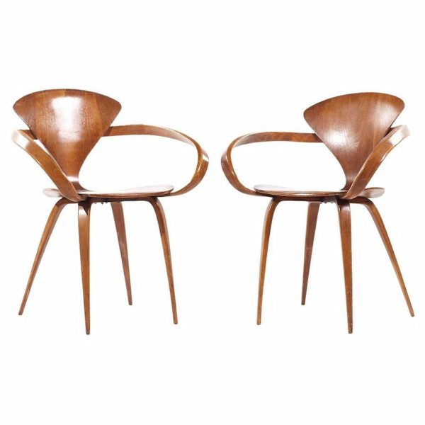 norman cherner for plycraft mid century arm chairs - pair