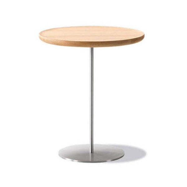 PAL Table - Stainless Base by Keiji Takeuchi for Fredericia-20.47"17.32" Diam.Oak - Lacquered