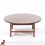 Paul Mccobb for Calvin Linear Group Mid Century Round Walnut and Stainless Coffee Table