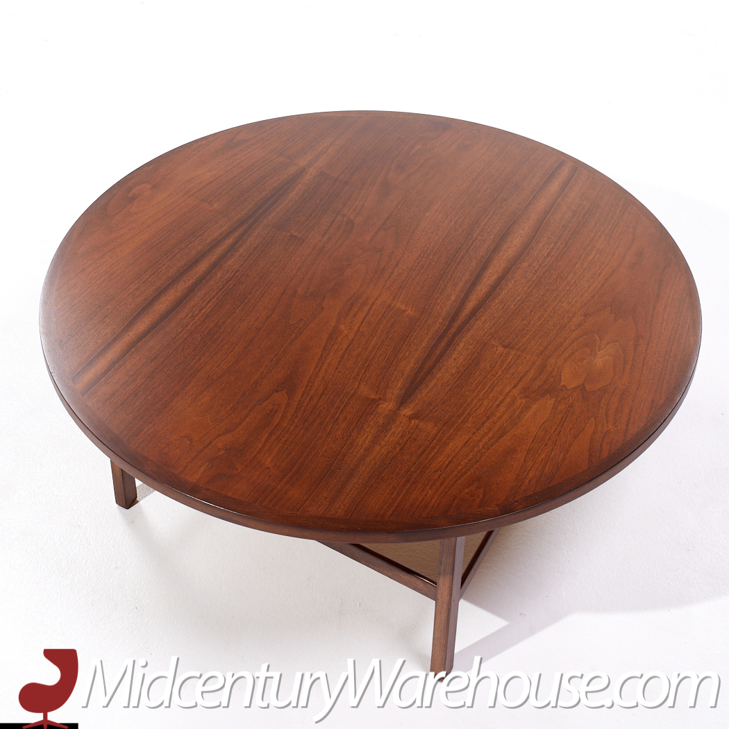 Paul Mccobb for Calvin Linear Group Mid Century Round Walnut and Stainless Coffee Table