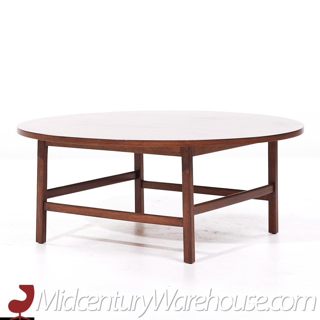 Paul Mccobb for Calvin Linear Group Mid Century Round Walnut and Stainless Coffee Table