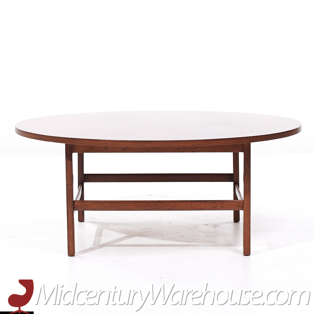 Paul Mccobb for Calvin Linear Group Mid Century Round Walnut and Stainless Coffee Table