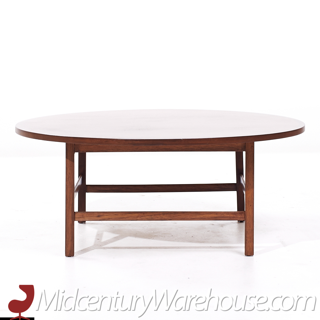 Paul Mccobb for Calvin Linear Group Mid Century Round Walnut and Stainless Coffee Table