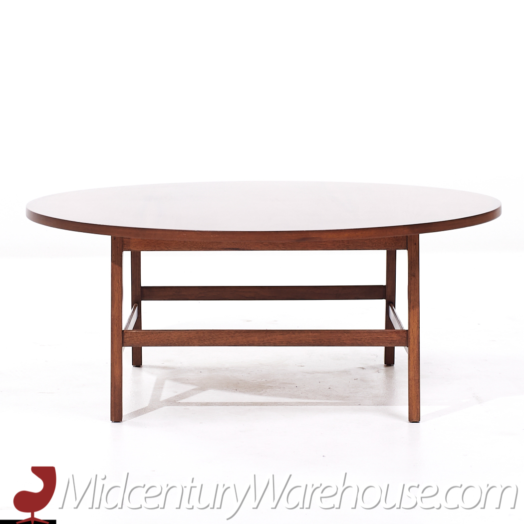 Paul Mccobb for Calvin Linear Group Mid Century Round Walnut and Stainless Coffee Table