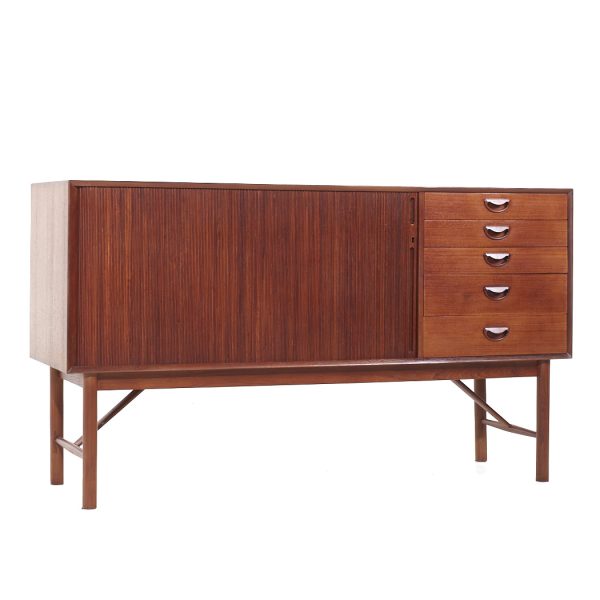 Peter Hvidt and Orla Molgaard-nielsen for Soborg Møbler Mid Century Danish Teak Tambour Door Credenza