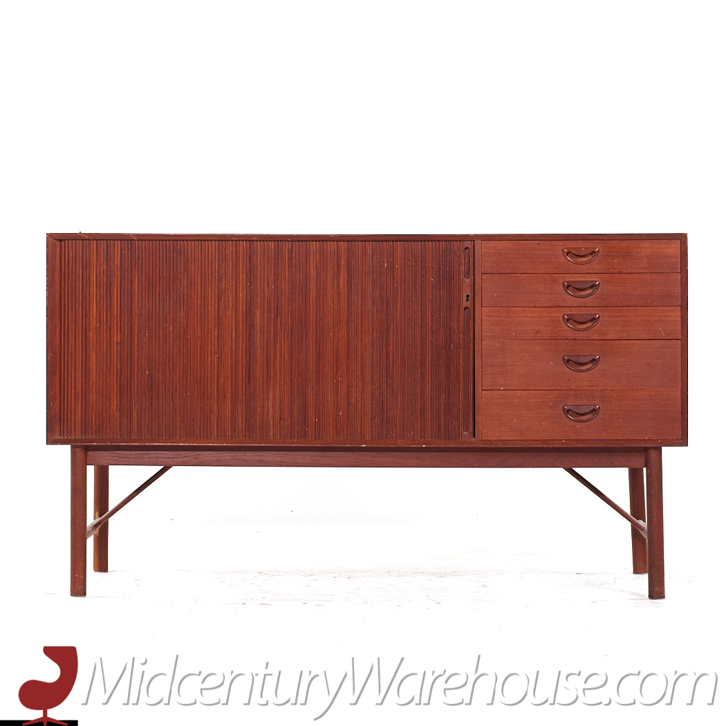 Peter Hvidt and Orla Molgaard-nielsen for Soborg Møbler Mid Century Danish Teak Tambour Door Credenza