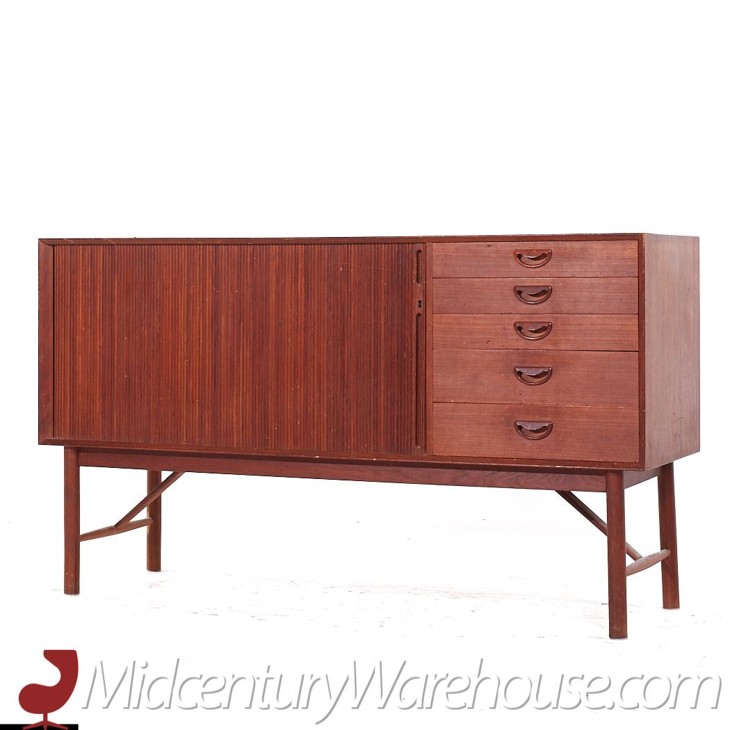 Peter Hvidt and Orla Molgaard-nielsen for Soborg Møbler Mid Century Danish Teak Tambour Door Credenza