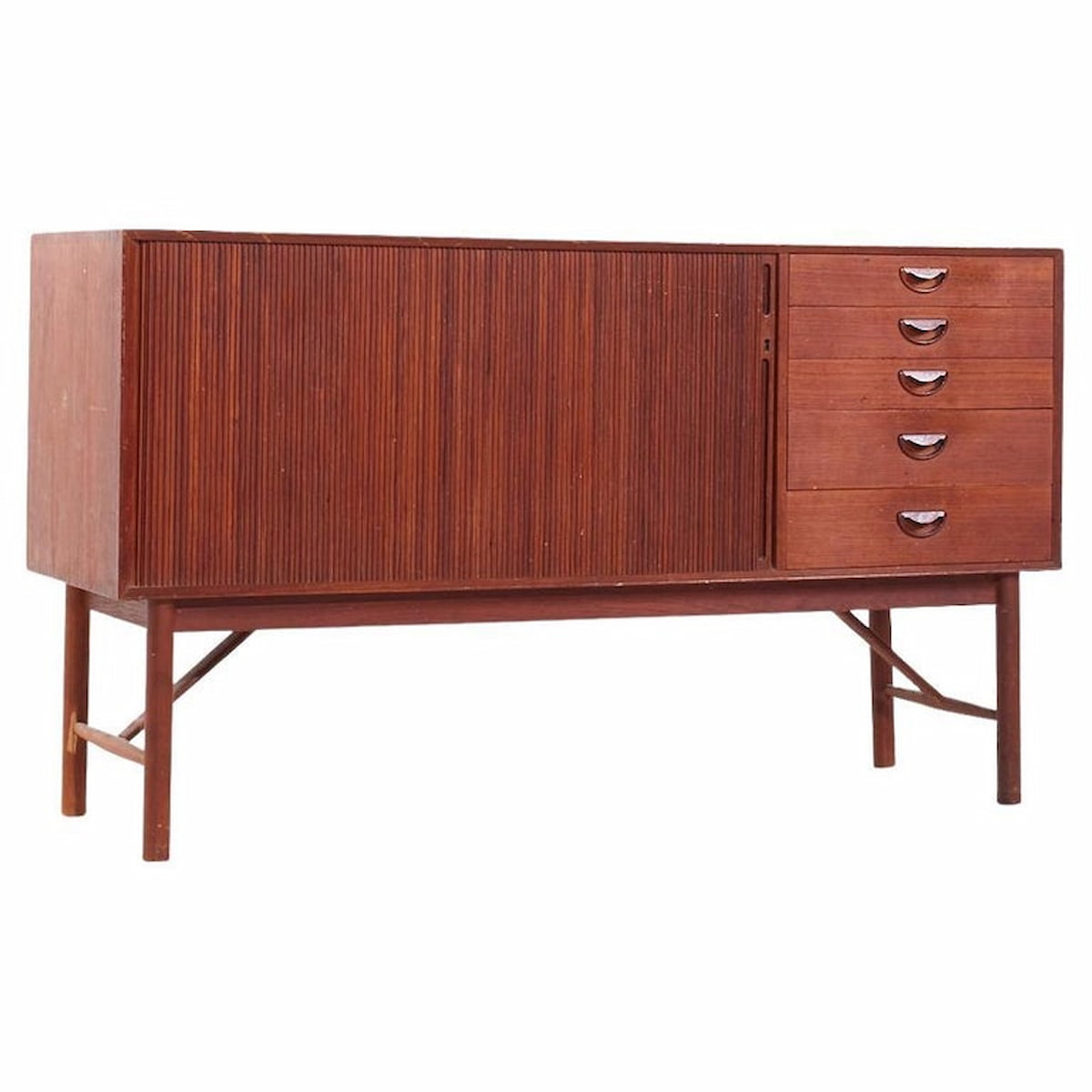 Peter Hvidt and Orla Molgaard-nielsen for Soborg Møbler Mid Century Danish Teak Tambour Door Credenza