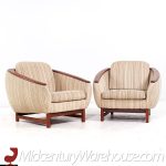 R Huber Mid Century Teak Barrel Lounge Chairs - Pair