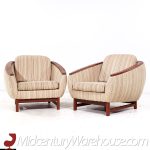 R Huber Mid Century Teak Barrel Lounge Chairs - Pair