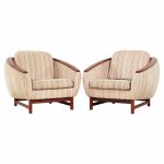 R Huber Mid Century Teak Barrel Lounge Chairs - Pair