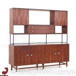 Stanley Mid Century Walnut Credenza and Hutch