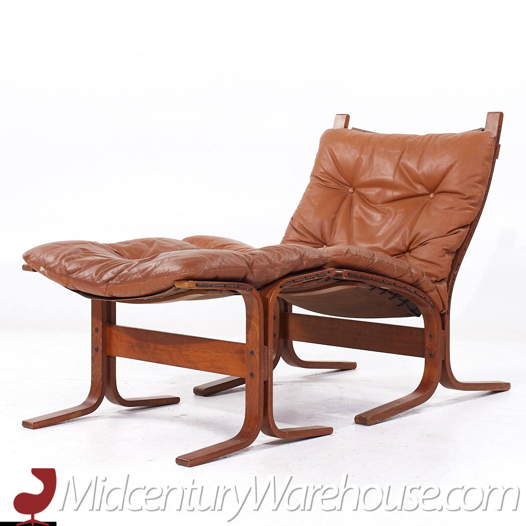 Westnofa Siesta Mid Century Bentwood and Leather Lounge Chair and Ottoman