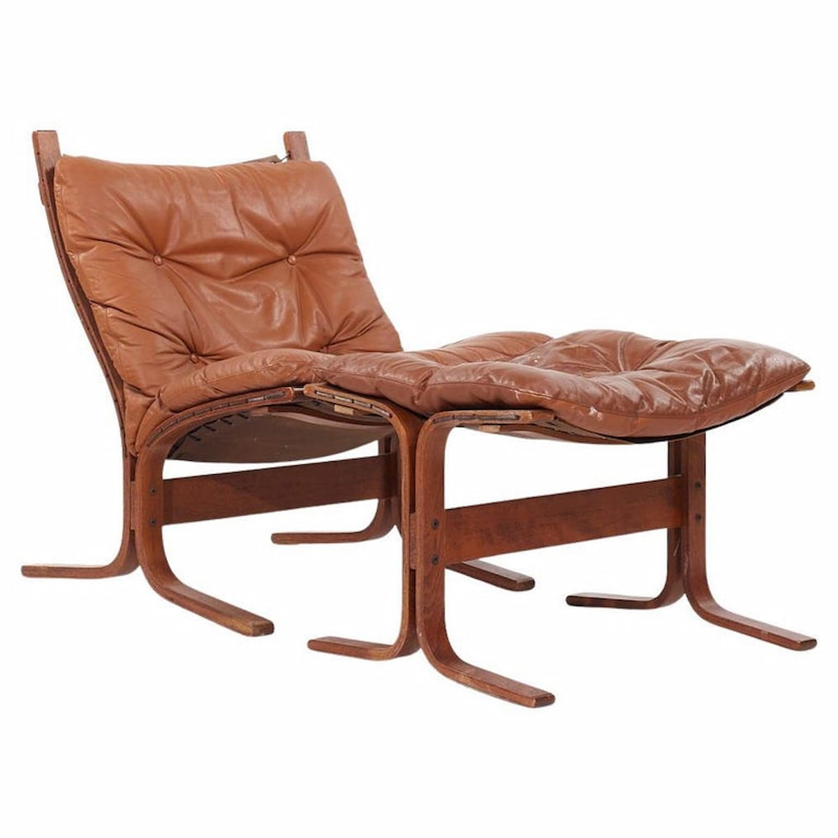 Westnofa Siesta Mid Century Bentwood and Leather Lounge Chair and Ottoman